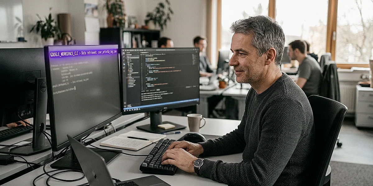 Entwickler arbeitet mit dem Google Workspace CLI im Terminal