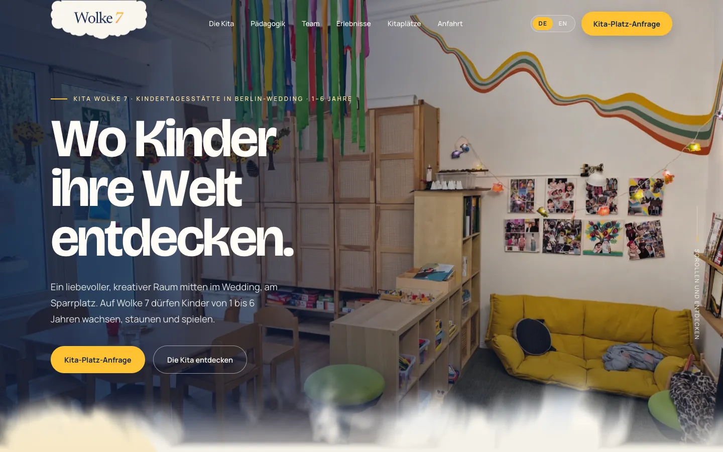 German home page of the Kita Wolke 7 website